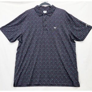 NWT Callaway Mens Large Opti-Dri Dolphin Print Golf Polo Shirt Caviar Black